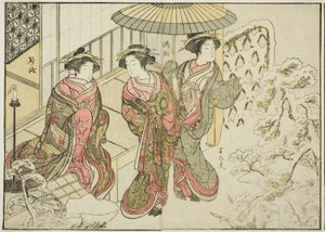 Cortesãs da Nakaomiya, do livro "Espelho de Mulheres Bonitas dos Bairros do Prazer (Seiro bijin awase sugata kagami)", vol. 2 de Katsukawa Shunsho