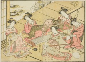 Cortesãs do Tamaya, do livro "Espelho das Belas Mulheres dos Bairros do Prazer (Seiro bijin awase sugata kagami)", vol. 1 de Katsukawa Shunsho