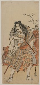 Nakajima Kanzaemon como um Lord disfarçado de caçador com um rifle de Katsukawa Shunsho