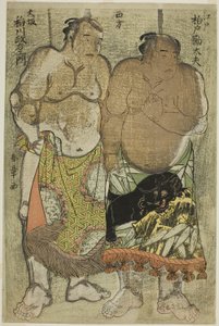 Lutadores de sumô do grupo ocidental (direita) Kashiwado Kandayu de Edo, (esquerda) e Inagawa Masaemon de Osaka de Katsukawa Shunsho