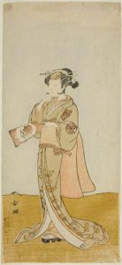 O ator Arashi Hinaji em um papel feminino não identificado de Katsukawa Shunsho
