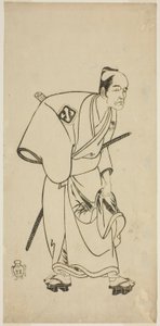 O ator Arashi Otohachi I como Hotei Ichiemon na peça Ayatsuri Kabuki Ogi, apresentada no Teatro Nakamura no Sétimo Mês, 1768 de Katsukawa Shunsho