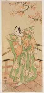 The Actor Ichikawa Danjuro V as Momonoi Wakasanosuke Yasuchika (?) in the Play Kanadehon Chushingura (?), Performed at the Nakamura Theater (?) in the Fifth Month, 1771 (?) de Katsukawa Shunsho