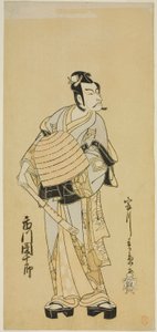 O ator Ichikawa Danjuro V como Soga no Goro disfarçado de Komuso na peça Sakai-cho Soga Nendaiki, apresentada no Teatro Nakamura no primeiro mês de 1771 de Katsukawa Shunsho
