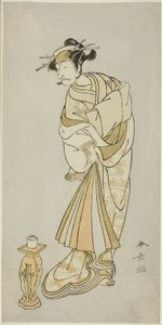 O Ator Ichikawa Danjuro V como o Espírito de Monk Seigen na Sequência de Dança Shosagoto "Sono Utsushi-e Matsu ni Kaede" (A Shadow-Picture of Pine and Maple), a Última Cena da Parte Dois da Peça Keisei Momiji no Uchikake ( Cortesã em um sobre-quimono de de Katsukawa Shunsho