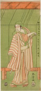 O ator Ichikawa Danzo III como o Boathouse Man Kurofune Chuemon na peça Sakai-cho Soga Nendaiki, realizada no Teatro Nakamura no primeiro mês de 1771 de Katsukawa Shunsho