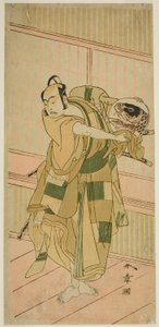 O ator Ichikawa Yaozo II como Ashikaga Motouji disfarçado de Katagiri Yashichi na peça Oyoroi Ebido Shinozuka, apresentada no Teatro Nakamura no décimo primeiro mês de 1772 de Katsukawa Shunsho