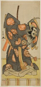 Tee c e r Nakashima Mihoemon Good s Sake fraco balconista Te Pay Shomon Primeira neve irracional, per forr me d em te Nakamura ter r membro do sétimo portão, 1777 de Katsukawa Shunsho