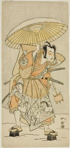 O ator Nakamura Juzo II como Kajiwara Genta Kagetoki na peça Izu-goyomi Shibai no Ganjitsu, apresentada no Teatro Morita no décimo primeiro mês, 1772 de Katsukawa Shunsho