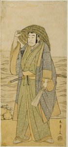 O Actor Nakamura Nakazo I como Kume no Heinaizaemon Disfarçado de Fortuna de Rua Kosaka Jinnai, na peça Kotobuki Banzei Soga, interpretada no Teatro Ichimura no Quinto Mês, 1783 de Katsukawa Shunsho