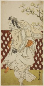 O ator Nakamura Nakazo I como Sakon-gitsune na peça Hana-zumo Genji Hiiki, realizada no Teatro Nakamura no décimo primeiro mês de 1775 de Katsukawa Shunsho