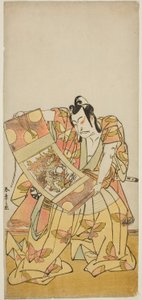 A peça Kazoe Uta Ta Ue Soga apresentada no Teatro Nakamura no primeiro mês, de Katsukawa Shunsho