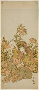 The Actor Nakamura Noshio I in a "Shak-kyo Odori" (Stone Bridge Dance), in the Play Onna Aruji Hatsuyuki no Sekai, Performed at the Morita Theater in the Eleventh Month, 1773 de Katsukawa Shunsho
