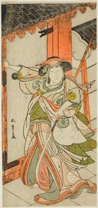 O ator Nakamura Tomijuro I como Hangaku Gozen a derrubar o portão na peça Wada-gassen Onna Maizuru (O conflito de Wada: o "Maizuru" de uma mulher), representada no Teatro Nakamura a partir do vigésimo quinto dia do sétimo mês de 1777 de Katsukawa Shunsho
