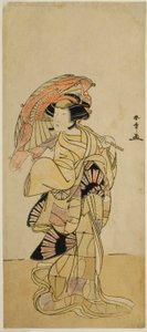 O Ator Nakamura Tomijuro I como Raposa Fêmea do Monte Ubagadake na Peça Chigo Torii Tobiiri Kitsune, Realizada no Teatro Ichimura no Décimo Primeiro Mês, 1777 de Katsukawa Shunsho