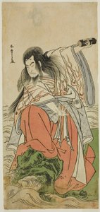 O ator Onoe Matsusuke I como imperador aposentado Sutoku na peça Kitekaeru Nishiki no Wakayaka, realizada no Teatro Nakamura no décimo primeiro mês de 1780 de Katsukawa Shunsho
