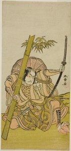 O ator Otani Hiroji III como o guarda Kuriu Zaemon Yorikata na peça Azuma no Mori Sakae Kusunoki, apresentada no Teatro Ichimura no décimo primeiro mês de 1779 de Katsukawa Shunsho