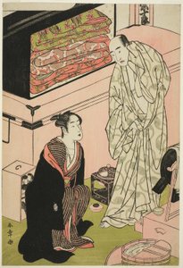 Ator Sawamura Sojuro III (direita), em conversa com o ator Segawa Kikunojo III (esquerda) de Katsukawa Shunsho