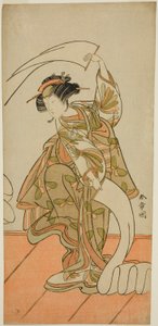 O Ator Segawa Kikunojo III como a Cortesã Kisegawa em uma Dança "Nuno Sarashi", na Peça Hana-zumo Genji Hiiki, Realizada no Teatro Nakamura no Décimo Primeiro Mês, 1775 de Katsukawa Shunsho