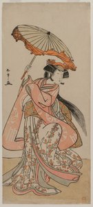 O ator Segawa Kikunojo II Dançando com um guarda-sol, final da década de 1770. de Katsukawa Shunsho