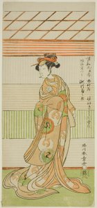 O ator Segawa Kikunojo II como a cortesã Maizuru na peça Furisode Kisaragi Soga, apresentada no Teatro Ichimura no segundo mês, 1772 de Katsukawa Shunsho
