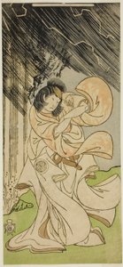 O ator Yamashita Kinsaku II como uma deusa do trovão na peça Onna Narukami, apresentada no Teatro Morita no primeiro mês, 1770 de Katsukawa Shunsho
