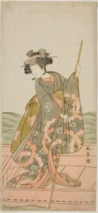 O ator Yoshizawa Iroha I como a princesa Yosooi (Yosooi Hime) na peça Kikujido Shuen no Iwaya, apresentada no Teatro Morita no décimo primeiro mês, 1775 de Katsukawa Shunsho