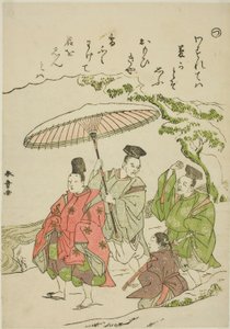 "Tsu": Narihira in the Snow at Ono, da série "Tales of Ise in Fashionable Brocade Pictures (Furyu nishiki-e Ise monogatari)" de Katsukawa Shunsho