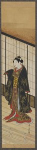 Mulher de pé numa varanda de segundo andar, período Edo, meados do século XVIII. de Katsukawa Shunsui