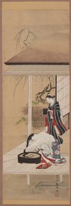Mulher lavando o cabelo com atendente, meados do século XVIII. de Katsukawa Shunsui