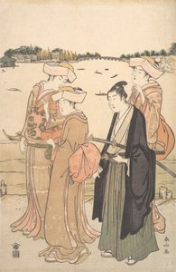 Um jovem samurai e três mulheres, c. 1789.