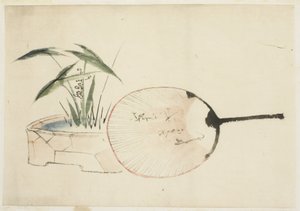 Ventilador e arranjo de plantas de Katsushika (school of) Hokusai