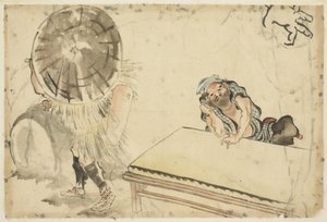 Mochi Maker and a Tatami Maker (dois esboços), c.1815-1849 (tinta e cor no papel) de Katsushika (school of) Hokusai