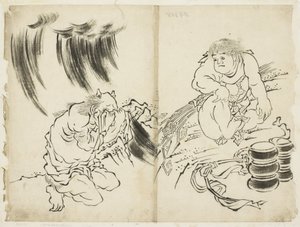 Personificação da Tempestade com Kintaro e
Weeping Oni, c.1815-1849 (tinta sobre papel)