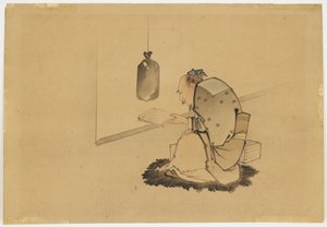 Scholar Reading at a Window, c.1850 (tinta e cor no papel) de Katsushika (school of) Hokusai