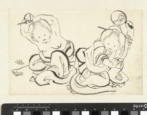 Duas mulheres a acobardar-se de attributed to Katsushika Hokusai