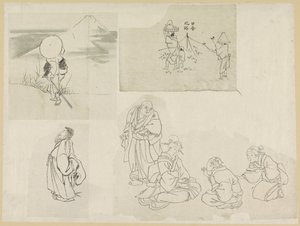 Quatro cenas com figuras diferentes de Katsushika Hokusai (possibly)