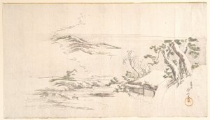 Uma paisagem coberta de neve com nuvens cinzentas de Katsushika Hokusai
