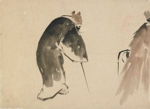Um rato velho vestido com uma túnica preta, final do século 18 e início do século 19. de Katsushika Hokusai