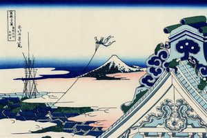Templo Asakusa Honganji na capital oriental (Edo), c.1830 (impressão em bloco de madeira) de Katsushika Hokusai