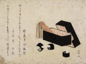 Caixa de Laca Preta com Koto Strikers de Katsushika Hokusai