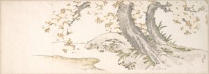 Cerejeiras em flor junto a um ribeiro de Katsushika Hokusai