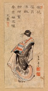 Cortesã a fazer um desfile, c.1816 (xilogravura a cores) de Katsushika Hokusai