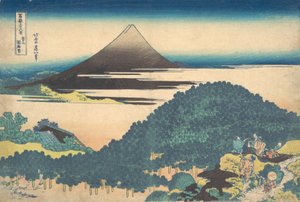 Almofada Pine em Aoyama Aoyama enza no matsu, da série Trinta e seis vistas de ..., ca. 1830-32. de Katsushika Hokusai