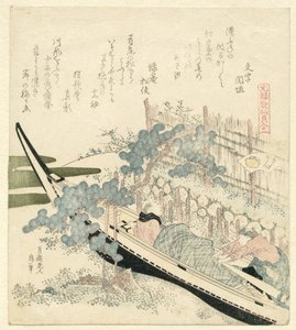 O carvalho sob as ondas Namimakashiwa (título no objeto) Uma comparação de poemas e conchas de Genroku (título da série) Genroku kasen kaiawase (título da série) de Katsushika Hokusai