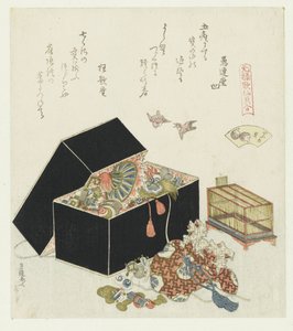 A casca do pardal Suzumegai (título no objeto) Uma comparação de poemas e conchas de Genroku (título da série) Genroku kasen kaiawase (título da série no objeto) de Katsushika Hokusai