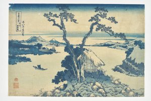 O Lago Suwa, na província de Shinshū, da série «36 vistas do Monte Fuji» de Katsushika Hokusai