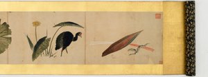 Detalhe do Handscroll com diversas imagens, período Edo, 1839 tinta e cor em papel de Katsushika Hokusai
