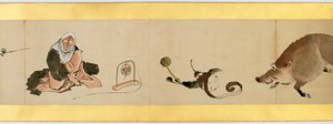 Detalhe do Handscroll com diversas imagens, período Edo, 1839 tinta e cor em papel de Katsushika Hokusai