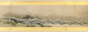 Detalhe do Handscroll com diversas imagens, período Edo, 1839 tinta e cor em papel